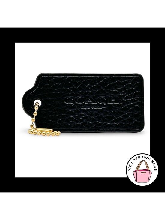 Coach Accessories - 2.5" COACH NEW YORK Black Pebbled Leather Brass Fob Bag Charm Keychain Hang Tag